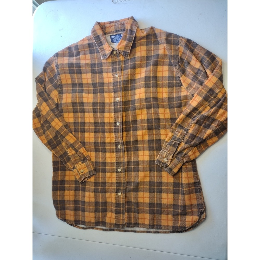 SOLUTIONS‎ ORIGINAL Mens Plaid corduroy Long Sleeve Button Up Shirt Size M